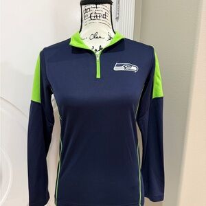 Women's Authentic Seahawks Navy and Green Long Sleeve Quarter Zip
